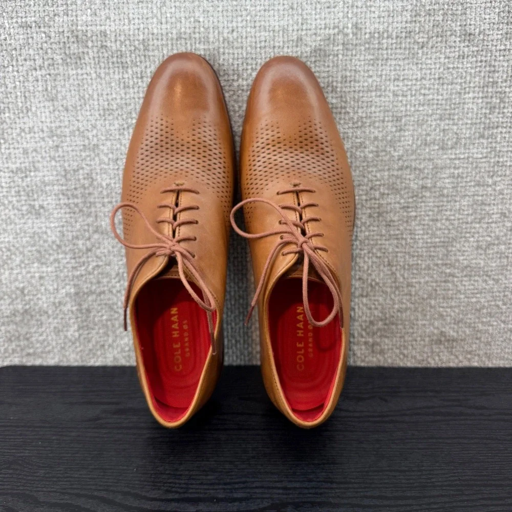 Cole Haan Men's 10.5 Tan Washington Grand Laser Wingtip Oxfords
